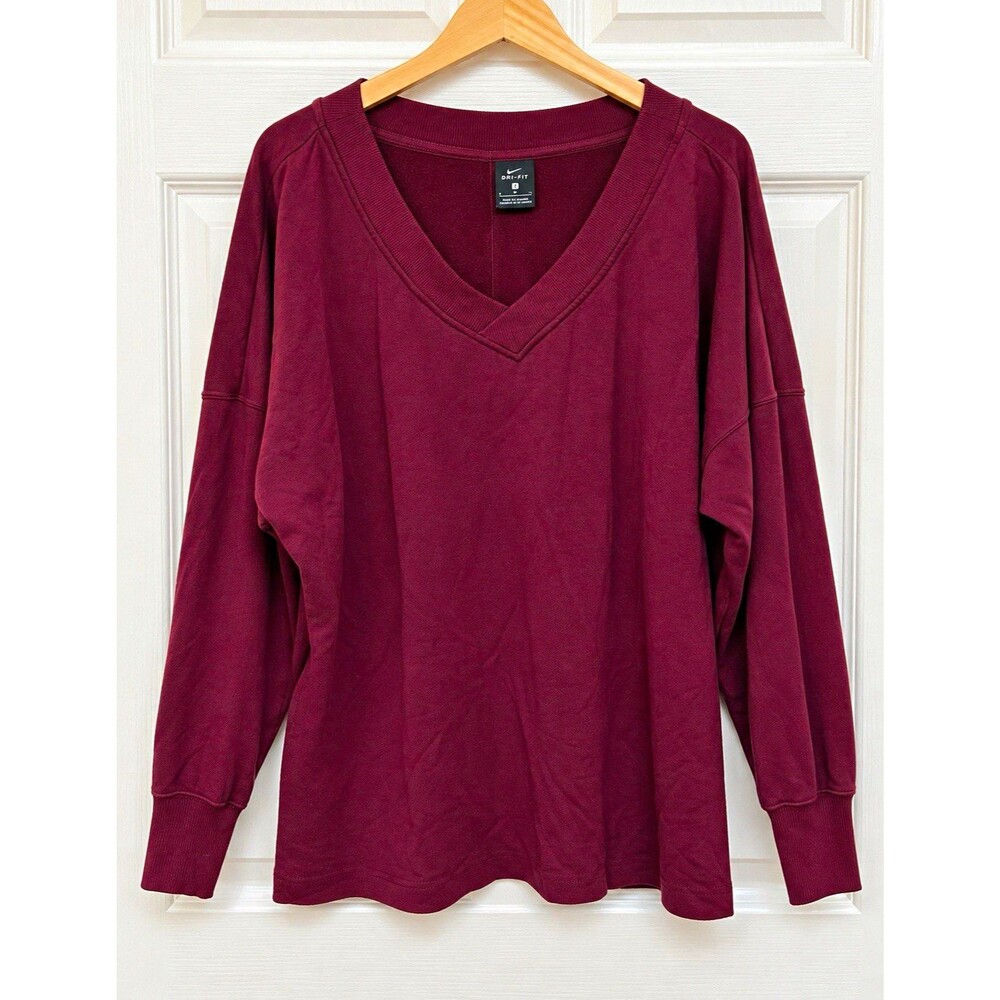 Nike Dri-FIT Women’s Small Burgundy V-Neck Oversized Sweatshirt Relaxed Fit